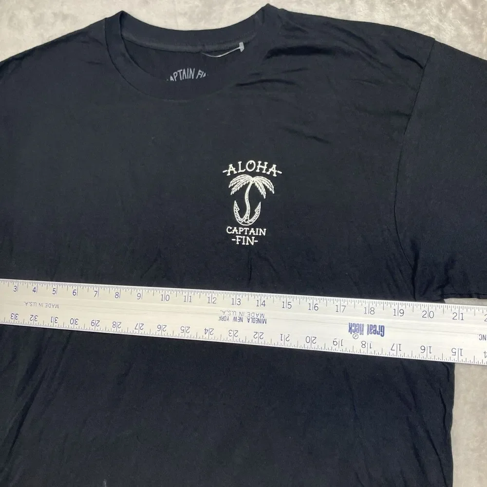 Captain Fin T Shirt Mens L Black Cotton Aloha Palm Tree Anchor Nautical Surf